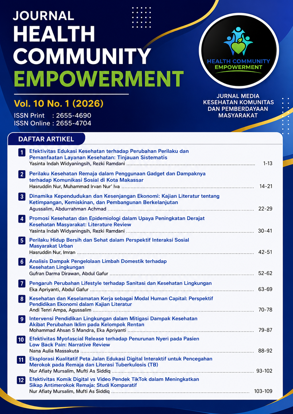 					View Vol. 10 No. 1 (2026): Health Community Empowerment
				
